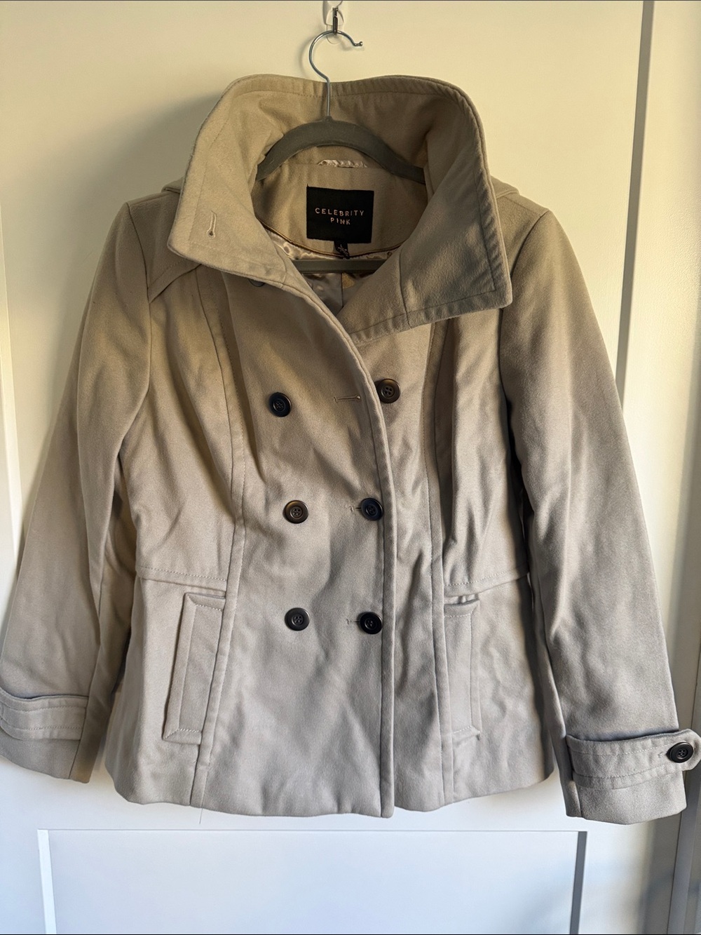 Celebrity Pink Beige Double-Breasted Pea Coat